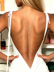 Cadena de espalda minimalista para mujer para fiesta en la playa, accesorio versátil para combinar con vestidos de verano - Plateado - Ver 2