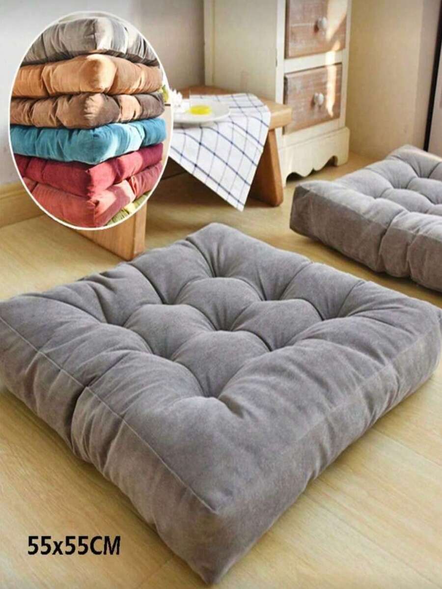 1pc Large 55CM Corduroy Chair Pad Tatami Floor Cushion Solid Color Square Thickened Quilted Seat Pad - Square Thick Seat Cushion - View 1