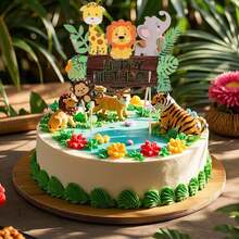 1Pc Jungle Wild Animals Happy Birthday Cake Decorations, Jungle Themed Parties - View 4