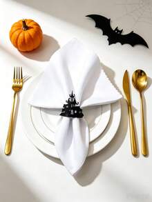 12pcs/6pcs/1pc Halloween Napkin Rings - Halloween Novelty Theme, Black Skeleton Hand, Ghost, Spider, Haunted House, Butterfly Creative Design Napkin Rings, Suitable For Halloween Party Table Decor - Easy To Clean Metal Texture, Halloween Decoration, Theme Event Accessories, Spooky Table Decor, Durable Napkin Holder - Multicolor - View 18