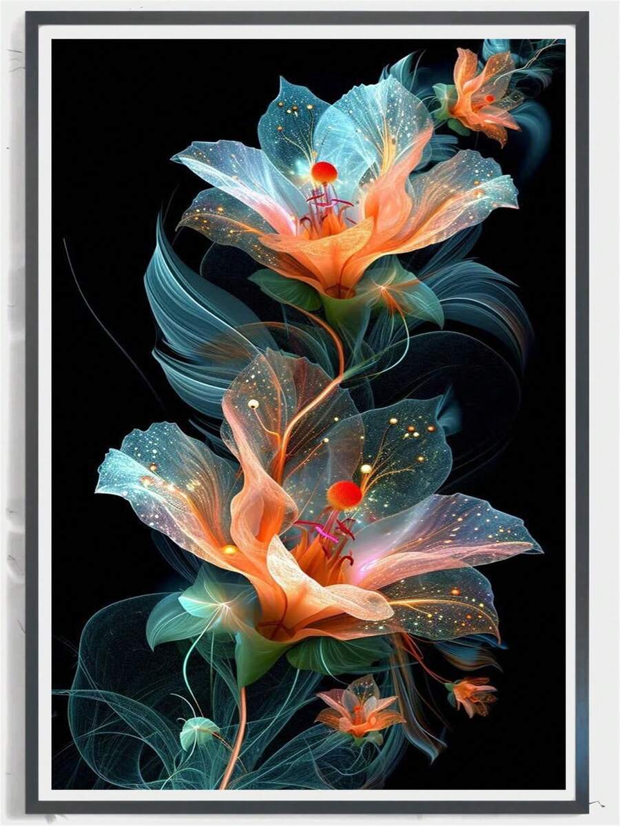 1pc Diamond Painting Kit, Dreamy Translucent Colorful Floral Diamond Art, Handmade DIY Rhinestone Decor Painting, Living Room Bedroom Light Luxury Atmosphere Wall Art, Holiday Gift