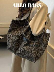This Vintage Leopard Print Handbag Is Made Of Durable Fabric. With A Distressed Leopard Print Pattern And Spacious Interior, It's Perfect For Students, Office Workers, Commuters, Shopping And Short Trips. It's A Versatile Piece That Easily Creates A Vintage Casual Fashion Sense. - Coffee - View 10