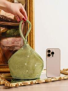 Evening Bag With Rhinestone Decor Asymmetrical Shape Mine Bag Handbag Party Bag Ball Bag Fashion Versatile Women's Bag - Mint Green - View 5