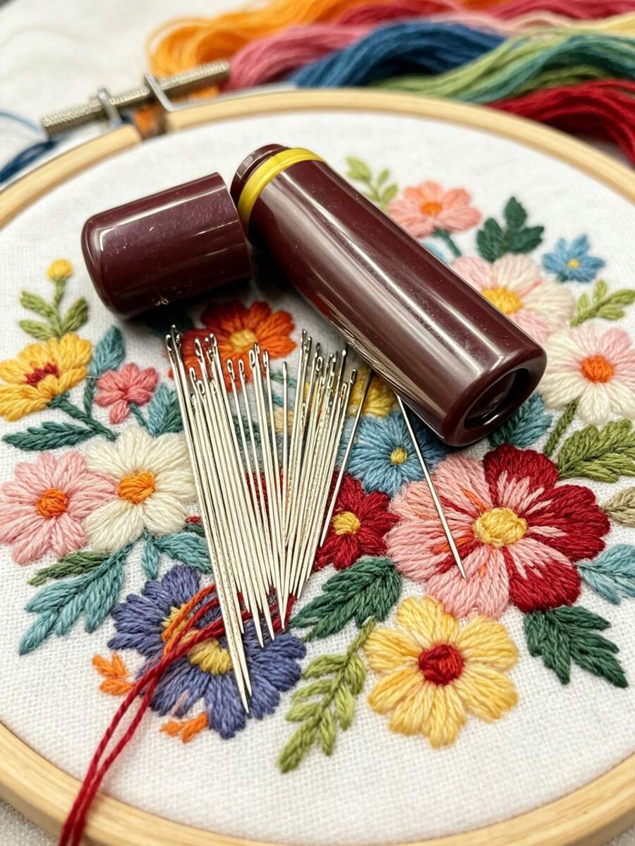 30pcs Multi-Size Side-Opening Easy-Thread Hand Sewing Needles With Dark Brown Screw-Cap Storage Tube, Portable DIY Cross Stitch And Knitting Sewing Tool Set, Suitable For Sewing Enthusiasts, Winter Holiday DIY Handmade Gift - Sewing Needle Pouch Set - View 1