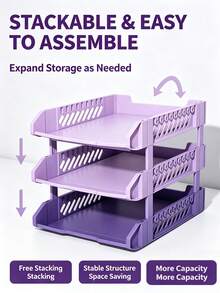 Foldable Plastic File Rack, 3-Tier And 4-Tier Gradient Color Foldable File Tray, Stackable Letter Tray File Organizer Storage Rack, Transparent Desktop File Organizer, Suitable For School Office Home, File Storage Basket Office Desktop Accessories - Gradient File Disk - View 4