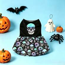 1pc Dog Dress, Halloween Skull Print Dress, Suitable For Small/Medium Dogs, Puppies, Cats, Perfect For Halloween Party, Halloween Costume, Halloween Perfect Gift - Purple - View 3