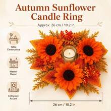 Halloween Candle Rings Wreaths Artificial Sunflower Home Table Centerpieces - Orange - View 7