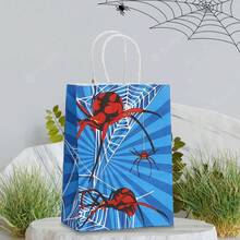 8PCS Hero Series Spider Web Pattern Printed Kraft Paper Gift Bags, Suitable For Cosplay Event Souvenirs Packaging, Birthday And Theme Party Decoration, Halloween Gift Packaging, Daily Item Storage And Shopping Bags, Happy Birthday - 451 - View 7