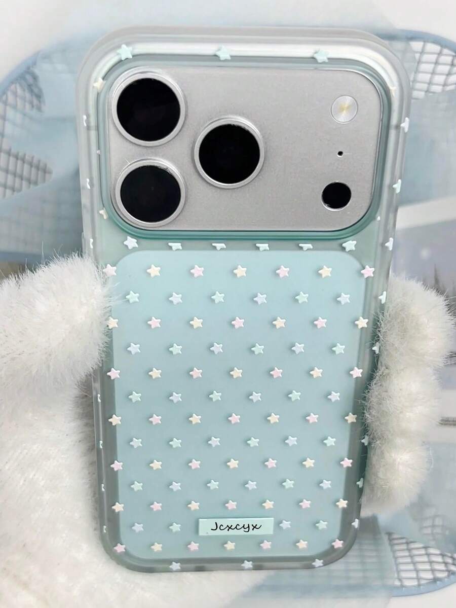 Cute Colorful Mini Star Print Clear Soft Phone Case Compatible With 17 Pro Max 17 Pro 16 14 13 15 Pro Max Plus 14 15 13 16 17 Minimalist Transparent Shockproof Protective Back Cover Gift - Green - View 1