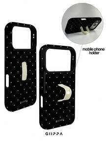 GIIPPA 1pc Black Background With White Polka Dot Design, Phone 17 Pro Max Finger Strap Phone Case, Compatible With Phone 16 Pro Max, 15 Pro Max, 14 Pro Max, Korean-Style High-End Fashion Fun Phone Case, Compatible With 11/12/13/14/15/16 Pro Max Plus, Elegant Design Suitable For Men And Women, Perfect Gift For Girlfriend On Christmas, Valentine's Day, Easter, Wedding Season And Birthday! - Black - View 6
