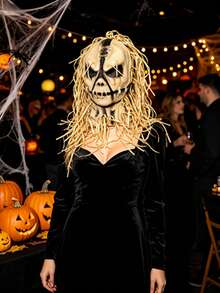 1pc Halloween Burlap Scarecrow Mask Haunted House Escape Room Mystery Bar Party Costume Latex Head Cover - Multicolor - View 6