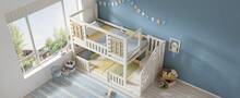 Bunk Bed White Cabin Style 90x200 Cm Kids Bed With Storage Ladder - 白色 - 查看 4
