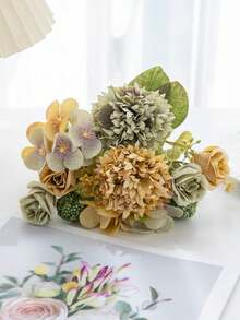 1PC Artificial Simulation Ball Chrysanthemum Rose Bouquet, With Realistic Texture, Suitable For Indoor/Outdoor Decoration, Home Decoration, Wedding Table Decoration, Proposal Window Display, Roadside Flower Decoration, And Autumn Decoration - Light Grey - View 2