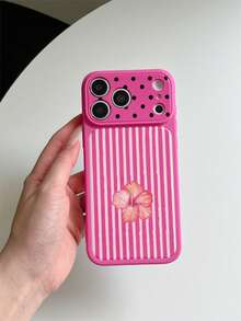 1pc Dopamine Rose Red Instant 17PROMAX Large Window Shockproof TPU Soft Phone Case UV Printed Striped Pink Stripes And Floral Combination Pattern Girls Phone Case Suitable For IPhone11/11PROMAX/12/12PRO/12PROMAX/13/13PRO/13PROMAX/14/14PRO/14PROMAX15/15PRO/15PROMAX/16/16pro/16promax/17/17pro/17promax - Multicolor - View 1