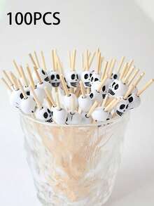 50/100pcs/Pack, Skull Fruit Picks, Rooster Tail Picks, Creative Hamburger And Pastry Picks, Bamboo Sticks. Suitable For Christmas And Day Of The Dead Theme Parties, Enhancing Party Atmosphere, Rooster Tail Picks - Multicolor - View 14