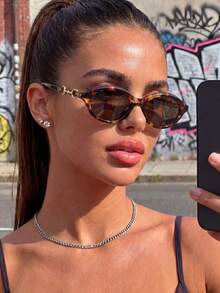 1 Pair Unisex Leopard Print Brown Fashion Glasses, UV Protection, Bohemian Style Design, Blending Modern And Vintage Charm, Suitable For Street Photography, Outfit, Vacation, Travel And Other Occasions, A Fashion Accessory Choice - Leopard Tea - View 1