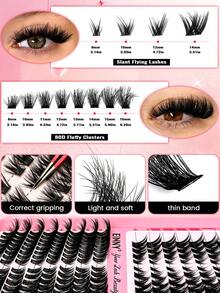 Eimny 384pcs Eyelash Cluster Set, 4 Styles Of Fluffy Lightweight Single Cluster False Eyelashes, Includes Adhesive, Sealer, Tweezers And Brush, Reusable Voluminous Lashes, Suitable For Daily Wear, Party, Date Night, Easy For Beginners And Makeup Enthusiasts - Multicolor - View 7