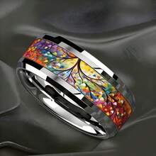 Unique Colorful Tree-Patterned Unisex Stainless Steel Ring, Symbolizing Life And Nature, Suitable For Daily Wear, Parties, And Couple Gifts - C*1493 - View 4