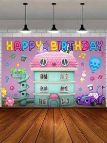 MASSDI Gabby Dollhouse Theme Birthday Backdrop, Macaron Color Cartoon Polyester Photo Banner, Foldable Wall Hanging Decoration, Suitable For Birthday Celebration, Outdoor Picnic And Theme Party Decor - Multicolor - View 16