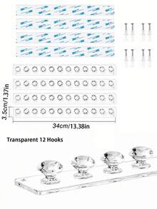 3M 1/4pcs Acrylic Necklace Storage Rack, Wall-Mounted Necklace Hooks, Diamond-Shaped Jewelry Organizer, Suitable For Necklaces, Bracelets, Chains, Women's Transparent Crystal Display Stand - View 12