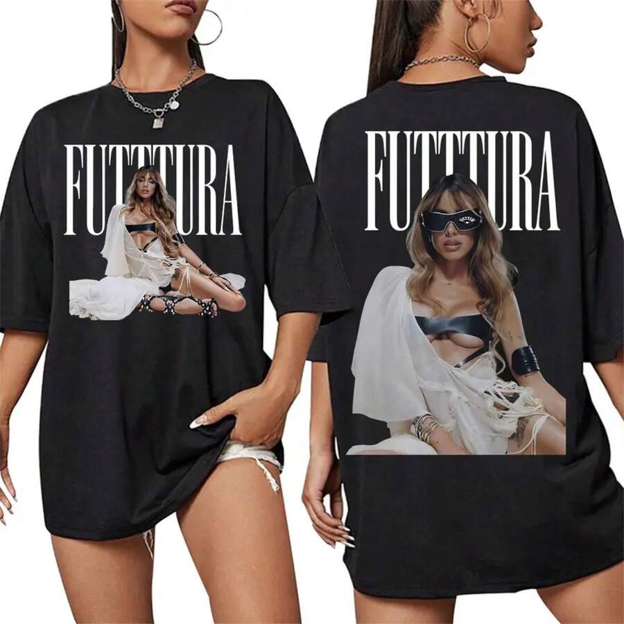 Tini Stoessel Futtura Album Tour Grafica T-Shirt Moda Hip Hop Vintage T-Shirt per Uomini e Donne Estate Girocollo Casual in Cotone - nero - Visualizzare 1