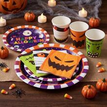 10/20/70pcs Cute Funny Monster Halloween Disposable Tableware Set, Mummy Monster Fang Pumpkin Ghost Print Paper Plates Cups Napkins, Halloween Party Disposable Tableware, Halloween Trick Or Treat Table Decor - View 7