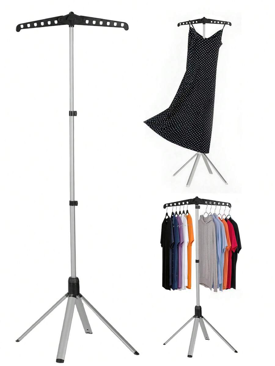 Soporte para vaporizador de mano con estante de secado perforado resistente al viento, estante plegable de pie para prendas del hogar, estante vertical telescópico ajustable en altura para dormitorio y vestidor - Ver 1