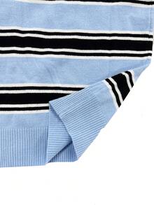 Yepolly-Pop Women's Autumn Polo Collar Long Sleeve Button Front Striped Knit Top, Slim Fit Light Blue, Vintage Casual School Business Outfit - Multicolor - View 11