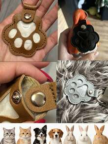 1pc Leather Paw Print Pet Memorial Keychain, Cat Dog Pet Hair Memorial Pendant, Portable Hair Storage Memorial Gift - Multicolor - View 11