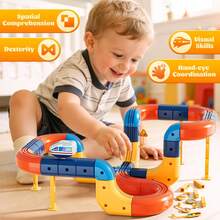 Variable Assembly Electric Track Train DIY 3D High-Speed Rail Toy, Can Run Vertically And With Lights, Educational Early Learning Birthday Gift For Boys & Girls, Suitable For Children & Kids Electric Train Set - Multicolor - View 2