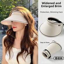 1pc Hollow Top Wide Brim Sun Hat, Full Face UV Protection, Lightweight And Portable, Suitable For Summer Outdoor Use - Multicolor - View 3