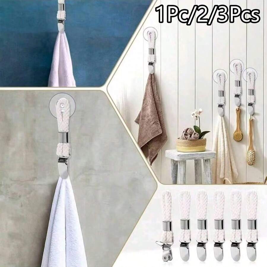 1/2/3 cái kẹp khăn không cần may kèm móc vòng, dùng cho khăn lau bếp, lưu trữ khăn phòng tắm, kẹp treo đa năng dùng trong gia đình