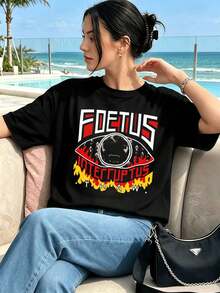 Women's Vintage Oversized Black T-Shirt, High Quality Fabric, Relaxed Fit, Hip-Hop Street Style, Comfortable, Impactful Print. - Black - View 1