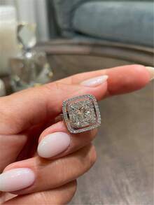 1PC Women's Fashion Personalized Ring, Exquisite Luxury High-End Alloy Cubic Zirconia Inlaid Ring - Suitable For Engagement, Wedding, Proposal, Daily Wear And Gift Jewelry - Silver - View 3