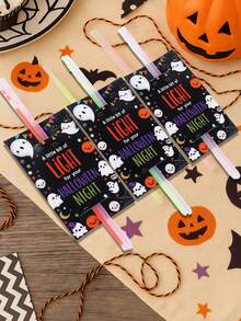 48pcs Halloween Glow Stick Cards, Halloween Glow Stick Bracelet Packaging Cards With Pumpkin, Ghost, Spider Web Design, "A Little Light To Brighten Your Halloween Night", Halloween Decoration, Halloween Party Decoration, Halloween Candy Or Trick Or Treat Decoration, Happy Halloween Decoration, Halloween Outdoor Decoration (Glow Sticks Not Included) - Multicolor - View 4