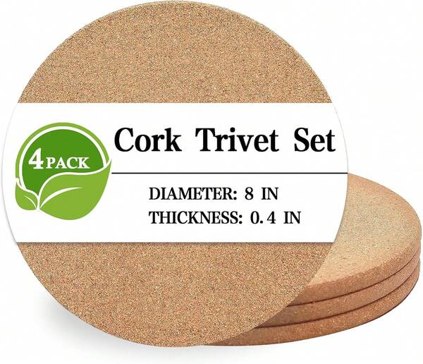 Cork Trivet, 4 Pack High Density Thick Cork Coasters Set For Hot Dishes, 8 Inch Heat Resistant Multifunctional Corks Trivets For Hot Dishes, Hot Pads For Kitchen, Table, Countertops