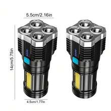 1pc USB Rechargeable 4 LED Flashlight, Super Bright Handheld Waterproof Flashlight, Suitable For Emergencies And Camping Accessories - white light - View 8