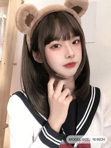 alicegarden 16 Inch Long Synthetic Wig, Natural Straight Style, Stunning Chocolate Brown, With Bangs, Suitable For Daily, Party, Cosplay Use, Natural And Durable, Women's Wig Gift (Accessories Not Included) - Chocolate Brown - View 2
