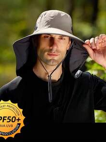 1pc UV Protection Wide Brim Bucket Hat With Detachable Face Mask, Suitable For Hiking, Fishing, Outdoor Activities, Unisex Summer Hat - Multicolor - View 1