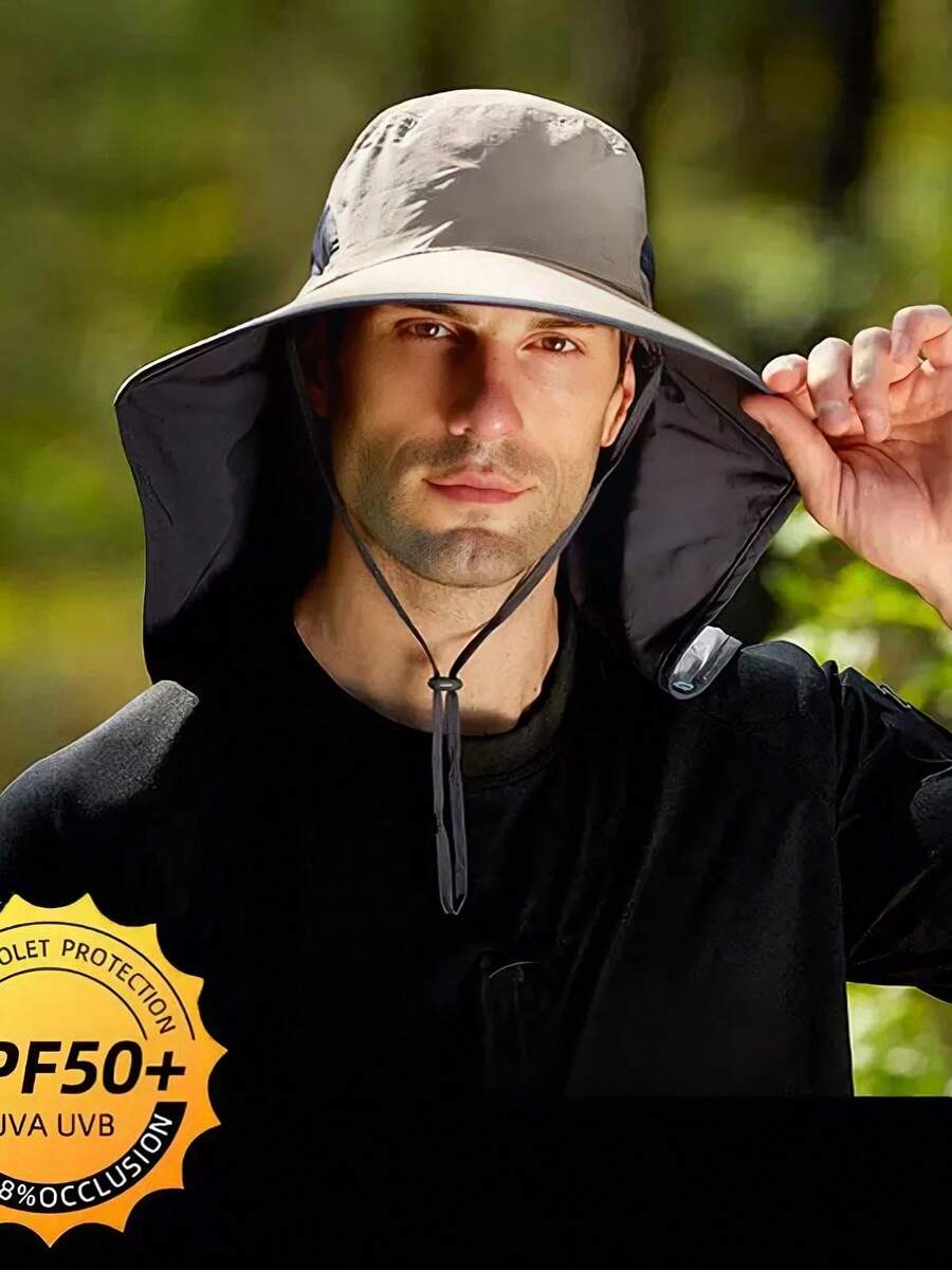 1pc UV Protection Wide Brim Bucket Hat With Detachable Face Mask, Suitable For Hiking, Fishing, Outdoor Activities, Unisex Summer Hat - Multicolor - View 1