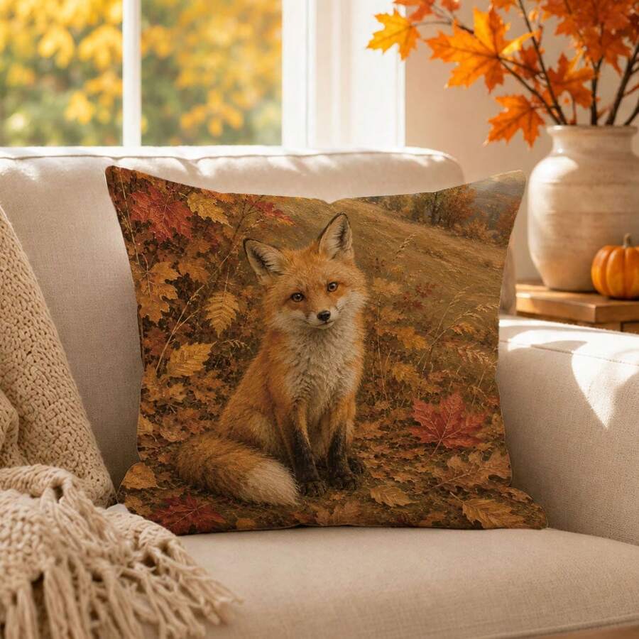1 Stück Herbst Fuchs auf Hügellandschaft Kissenbezug, einseitig Muster, Pfirsichhaut Polyester Material, 45*45CM/18*18 Zoll Dekokissenbezug für Raumdekoration, moderne minimalistische Sofa Wohnzimmer Dekoration Geschenk - Verschiedenfarbig - Übersicht 1