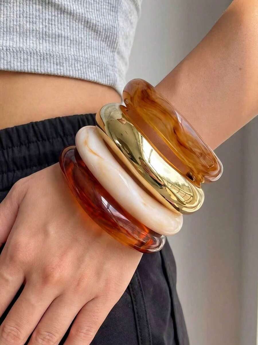 NAIZHU 1/4件裝復古梅納德創意幾何樹脂手鍊 女款日常約會派對飾品 - 彩色 - 查看 1