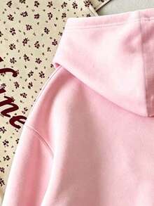 Young Girl Butterfly Pattern Warm Hooded Sweatshirt - Pink - View 3