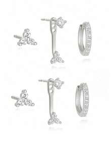 6/12pcs Exquisite Dazzling Earring Sets Earrings Stack Stack Golden Silvery Rhinestone Flower Hoop Cuff Stud Women Party Jewelry Gifts - Earring Set - View 4