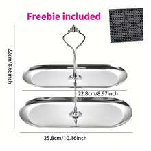 1pc Stainless Steel Oval Double Layer Cake Stand, Fruit Plate, Dessert Stand, Cake Stand, Oval Bread Plate, Cake Tower, Party Cupcake Display Tower, Dessert Display Stand, Suitable For Birthday, Party, Wedding, Afternoon Tea, Desktop Storage Rack, Multi-Layer Dessert Storage Rack, Gold And Silver Optional, Food Tray, Snack Tray, Cake Stand Tray - Silver - View 10