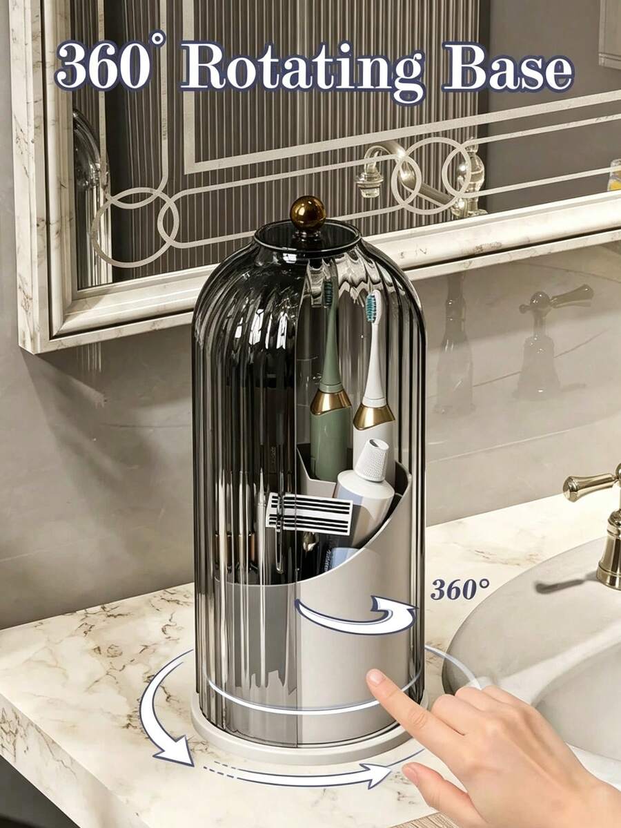 Toothbrush Holder, Rotating Dustproof Cosmetic Storage; Toothpaste Tube Storage Box, Dustproof Bathroom Countertop Organizer Rack, Electric Toothbrush, Makeup Brush Countertop Toothpaste Holder, Dustproof, Rotatable, Home Essential - Multicolor - View 1
