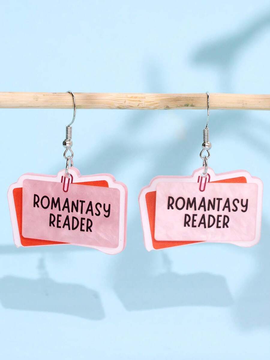 1對創意趣味時尚可愛精緻粉色ROMANTASY READER耳環 女士日常珠寶 - 彩色 - 查看 1