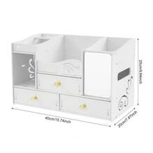 SHIOUCY White PVC Cosmetic Organizer, Vanity Storage Box, Makeup Organizer, Desktop Jewelry Storage Drawer Case With Mirror For Home Bedroom Dormitory - White - View 10