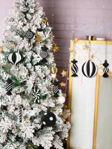 20/10Pcs Indoor Christmas Tree Decoration Set - Black & White Candy Cane Christmas Tree Ornaments, Cute Candy Decorations, Tree Topper, Home Office Holiday Party Vase Decor, Christmas Tree Hangings, Christmas Gifts, Christmas Room Decor - Christmas Black Ornament - View 4