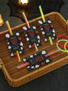 48pcs Halloween Glow Stick Cards, Halloween Glow Stick Bracelet Packaging Cards With Pumpkin, Ghost, Spider Web Design, "A Little Light To Brighten Your Halloween Night", Halloween Decoration, Halloween Party Decoration, Halloween Candy Or Trick Or Treat Decoration, Happy Halloween Decoration, Halloween Outdoor Decoration (Glow Sticks Not Included) - Multicolor - View 6